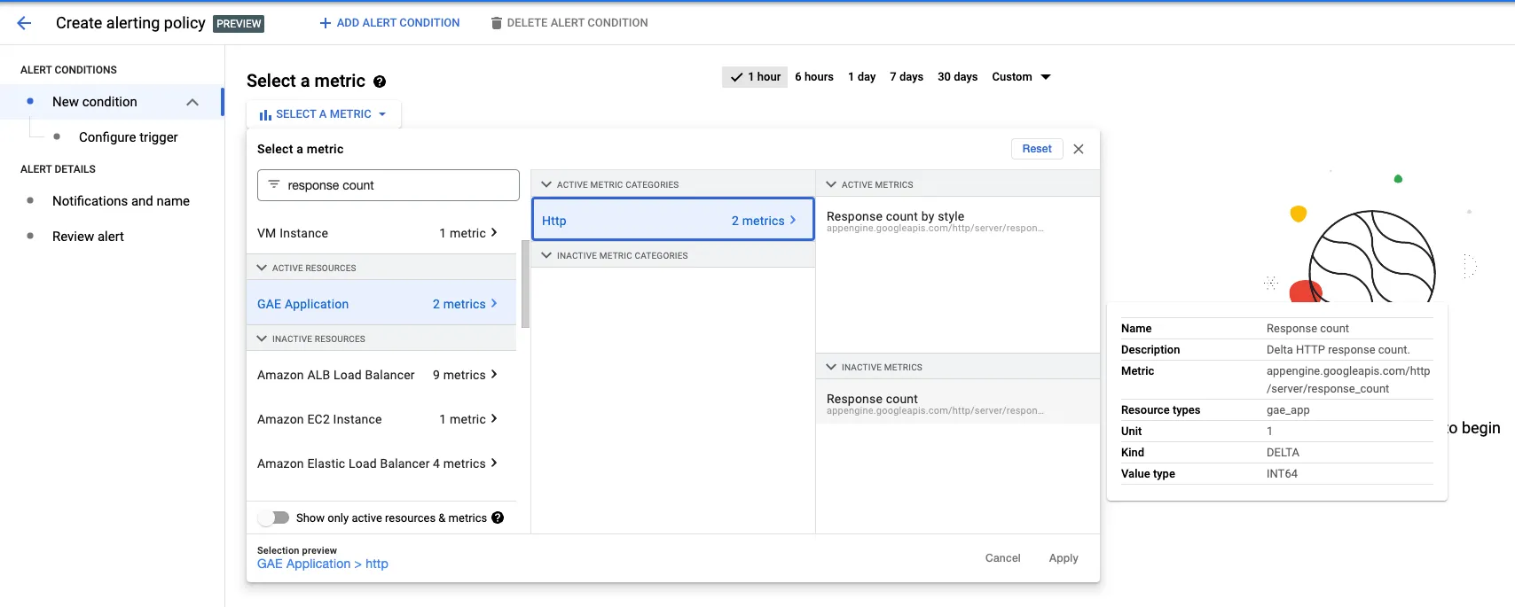 metric options showing response count