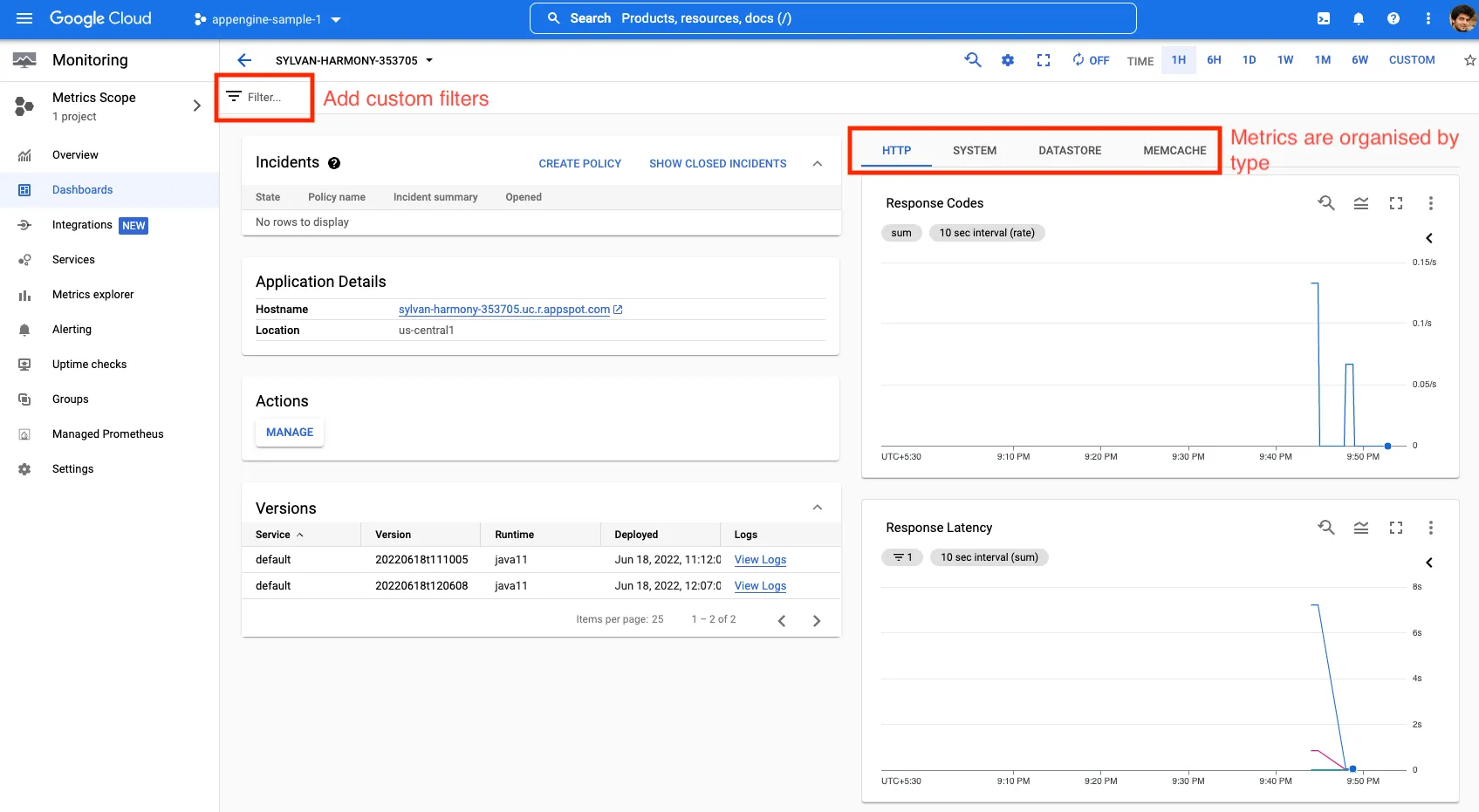 cloud monitoring dashboard for app engine