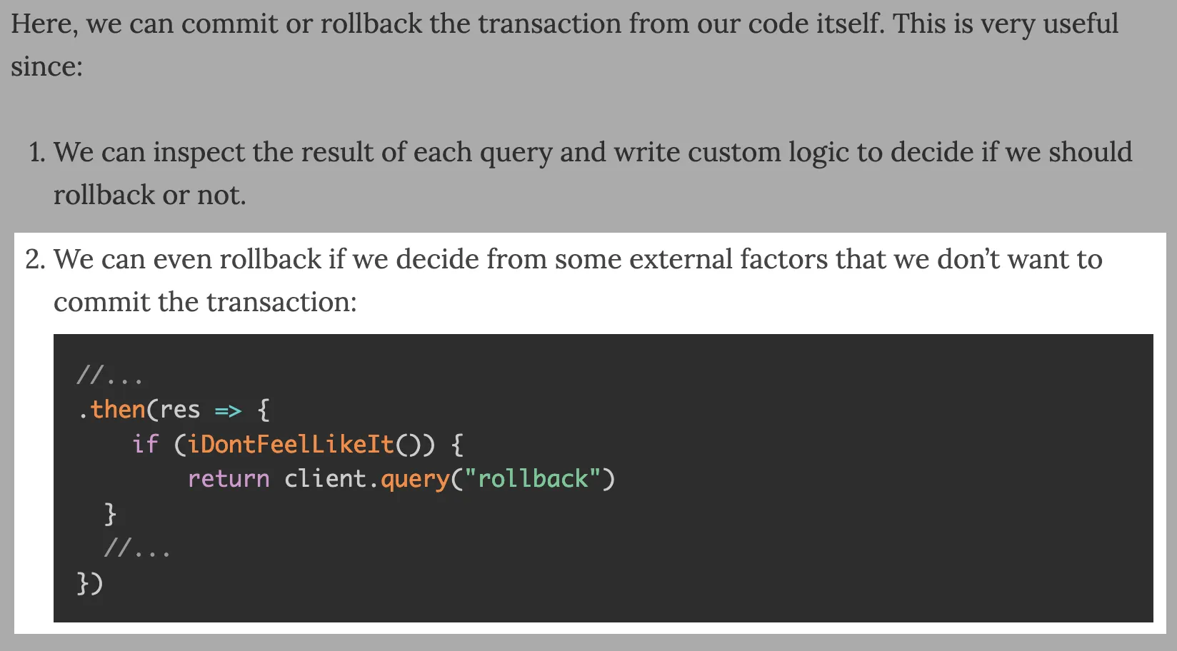 code snippet is in the context of what is being explained