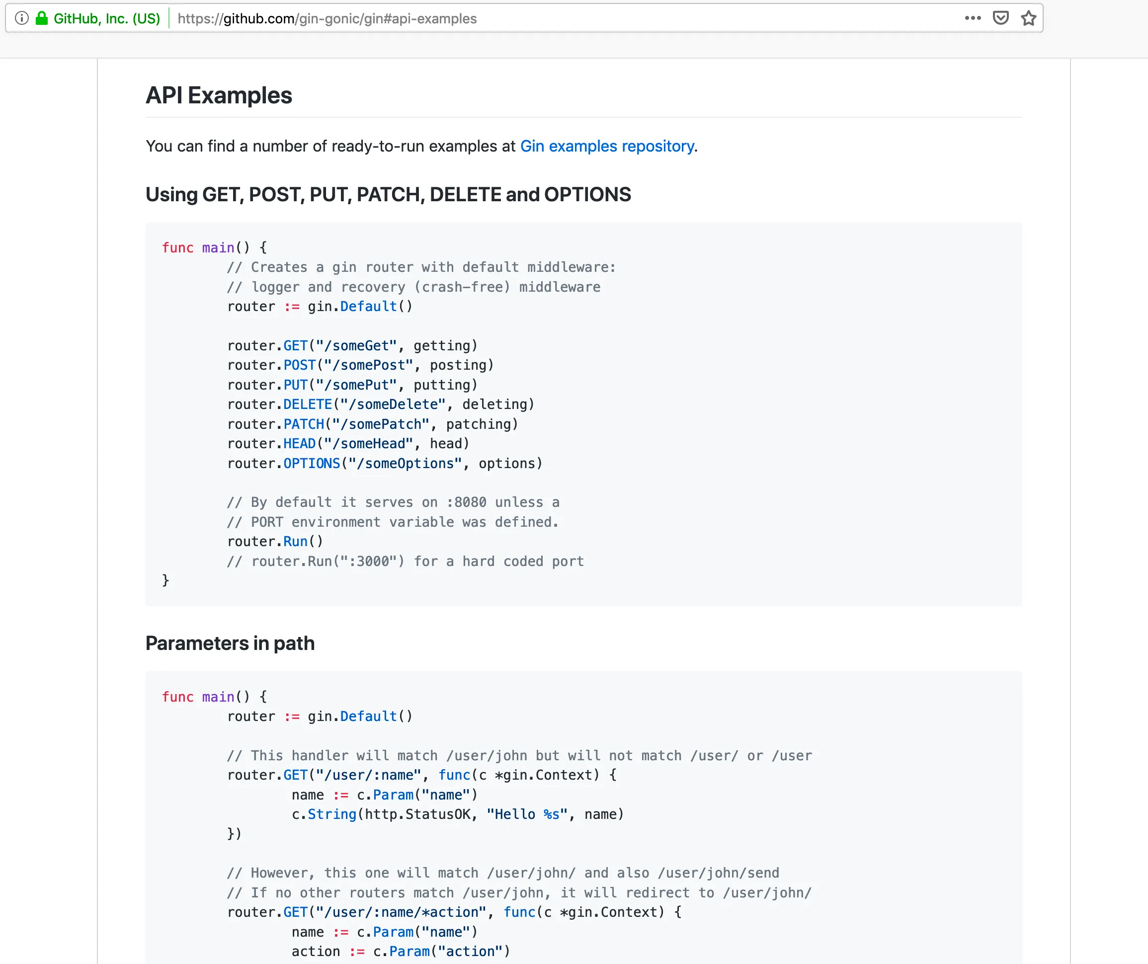 Gin tutorial page screenshot