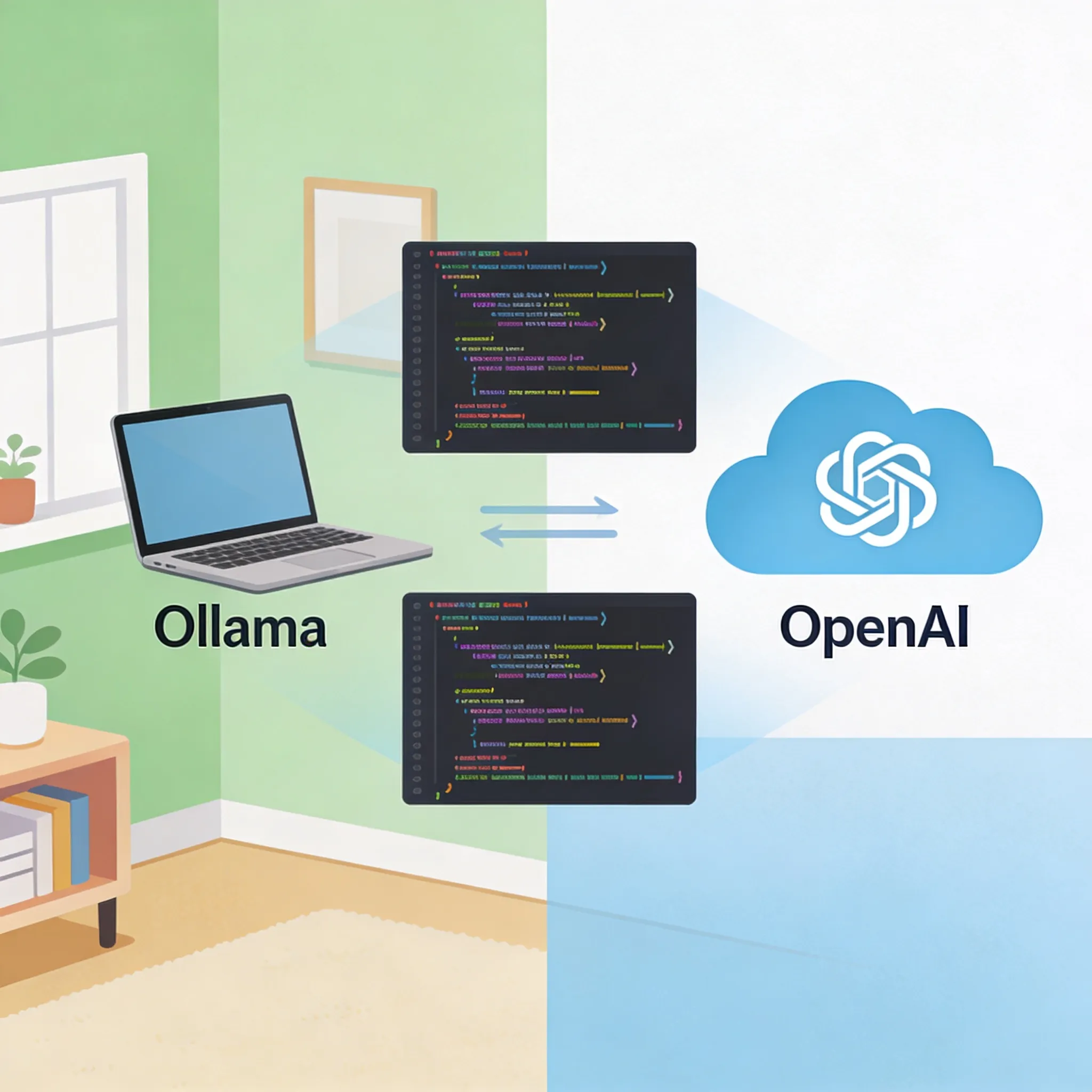 Local vs Cloud - showing the flexibility of switching between Ollama and OpenAI